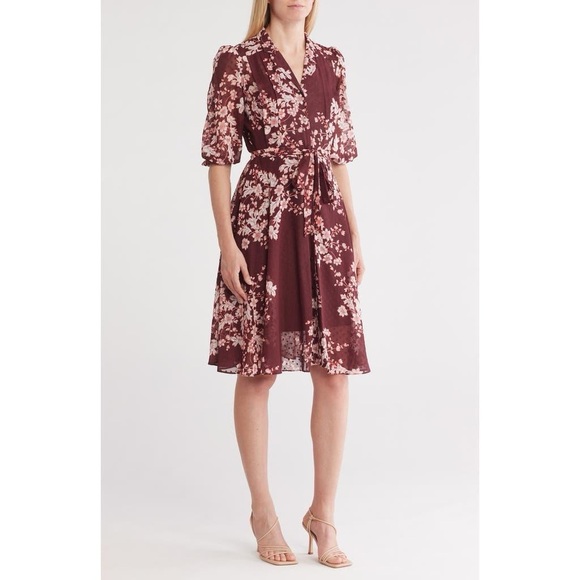 NWT Nanette Lepore Red Medeline Clip Lined Jacquard Midi Floral Summer Dress 16 - Picture 1 of 10